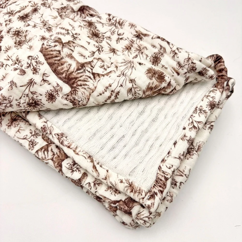Rachel Ashwell Farmhouse Cat Toile Cotton Gauze Kitchen Towels Set of 2 Brown